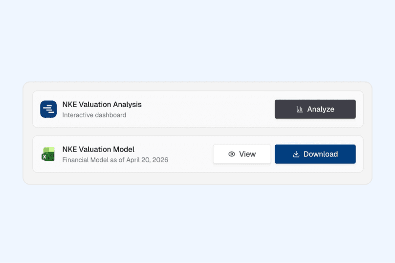 NKE Valuation Analysis interactive dashboard and NKE Valuation Model ready to view or download